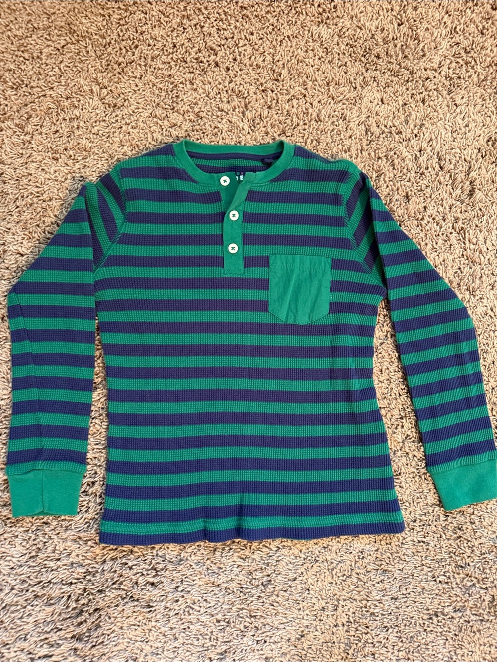 Mini Boden Green & Navy Striped Long-Sleeve Henley